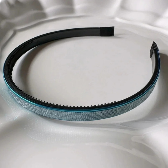 Boutique Accessories - Thin & Flat Turquoise Blue Sparkling Headband Narrow Rhinestones Glitter